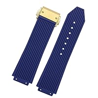 for Hublot Big Bang Black Blue White Silicone Rubber Strap with Men Butterfly Buckle Watchband Accessories 26 * 19mm (Color : Dark Blue Gold, Size : 25.19mm)