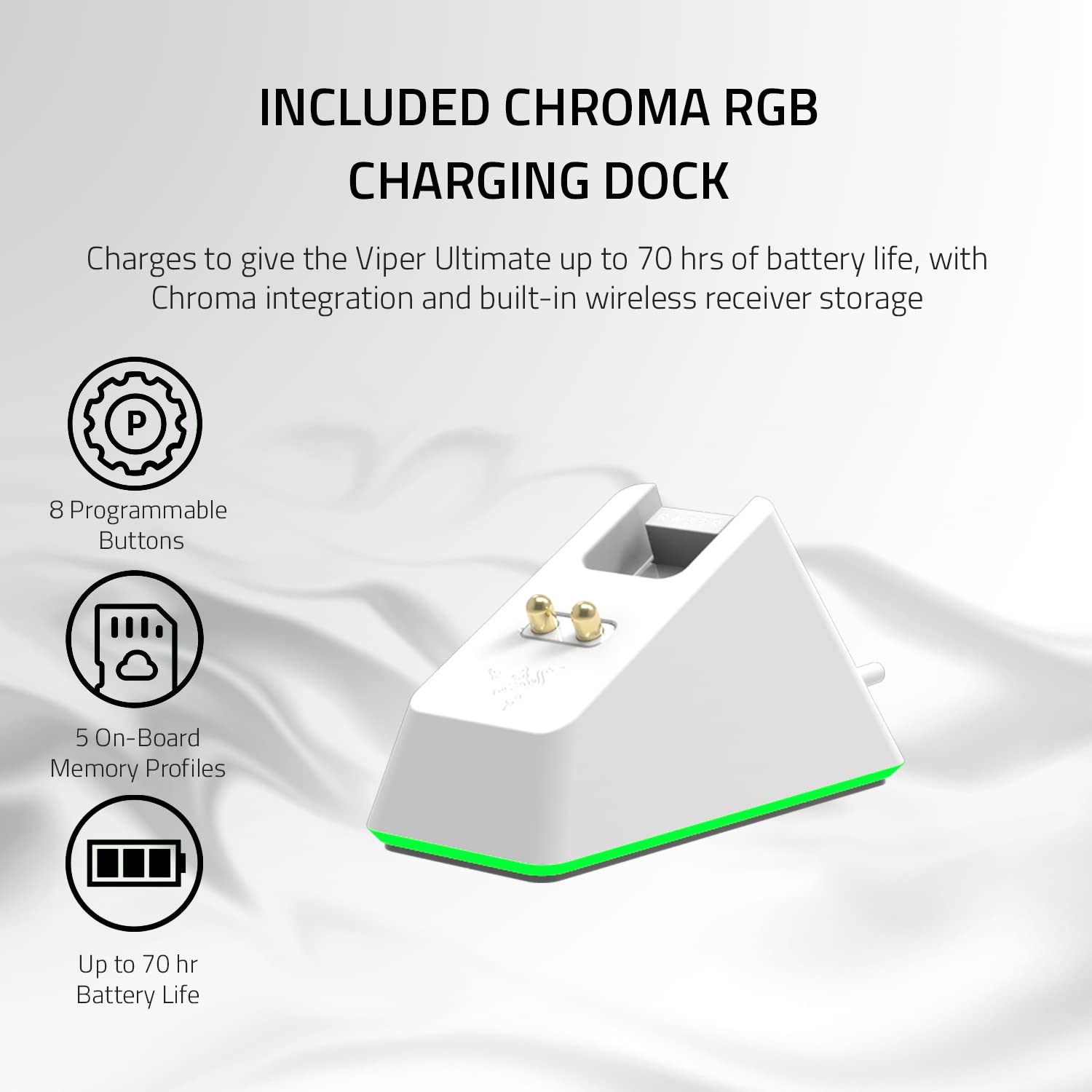 Razer Viper Ultimate Lightweight Wireless Gaming Mouse & RGB Charging Dock: Hyperspeed Wireless Technology - 20K DPI Optical Sensor - 74g Lightweight - 70 Hr Battery - Mercury White