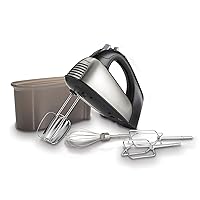 Hamilton Beach Classic 6-Speed Electric Hand Mixer with Snap-On Storage Case, Brushed Stainless, Traditional and Wire Beaters, Whisk