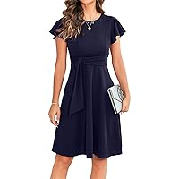 Dresses for Women 2024 Round Neck Ruffle Sleeve A-Line Swing Midi Dresses Vintage Elegant Casual Party Cocktail Dresses
