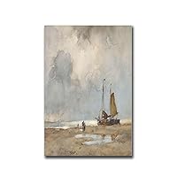 Chen Lin Canvas Art Posters On The Beach Vintage Coastal Watercolor Landscape Painting Bedroom Kitchen Office Home Wall Decor 12x18inch without Frame