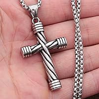Punk Simple Spiral Cross Pendant Necklace For Men Women Biker Stainless Steel Christian Necklace Men Chain Jewelry Gift (Pendant Only)