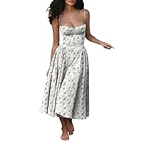 2024 Dresses for Women's Summer Fashionable Solid Color Floral Print Retro Court Style Suspender Pocket Dress