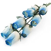 White Roses with Blue Tips Bunch of 8 Closed Bud Wooden Roses for Crafts Custom Bouquets and Other DIY Projects. Choose Form Over 50 Colors.