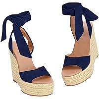 SERAIH Womens Lace up Espadrilles Platform Wedges Sandals Heels Tie Ankle Strap Summer Dress Shoes