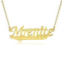 MRENITE 10k 14k 18k Solid Yellow Gold/White Gold/Rose Gold Personalized Laser Name Necklace – Dainty Nameplate Jewelry - Custom Any Name Gift for Her Women Daughter Wife
