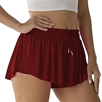 Flowy Athletic Shorts for Women Running Tennis Butterfly Shorts Girls 2-in-1 Double Layer Quick-Drying Comfy Shorts