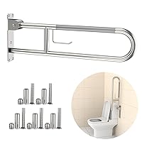Toilet Grab Bar 30.3 Inch, YuanDe Brushed Nickel Anti-Slip Support Rail, U Shaped Flip-Up Grab Bar with Paper Holder, Stainless Steel Knurled Handicap Safety Handrails for Disabled Elderly Pregnant
