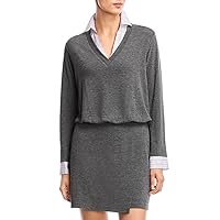 Women's Long Sleeve, Sweater Dress, Woven Collar Detail