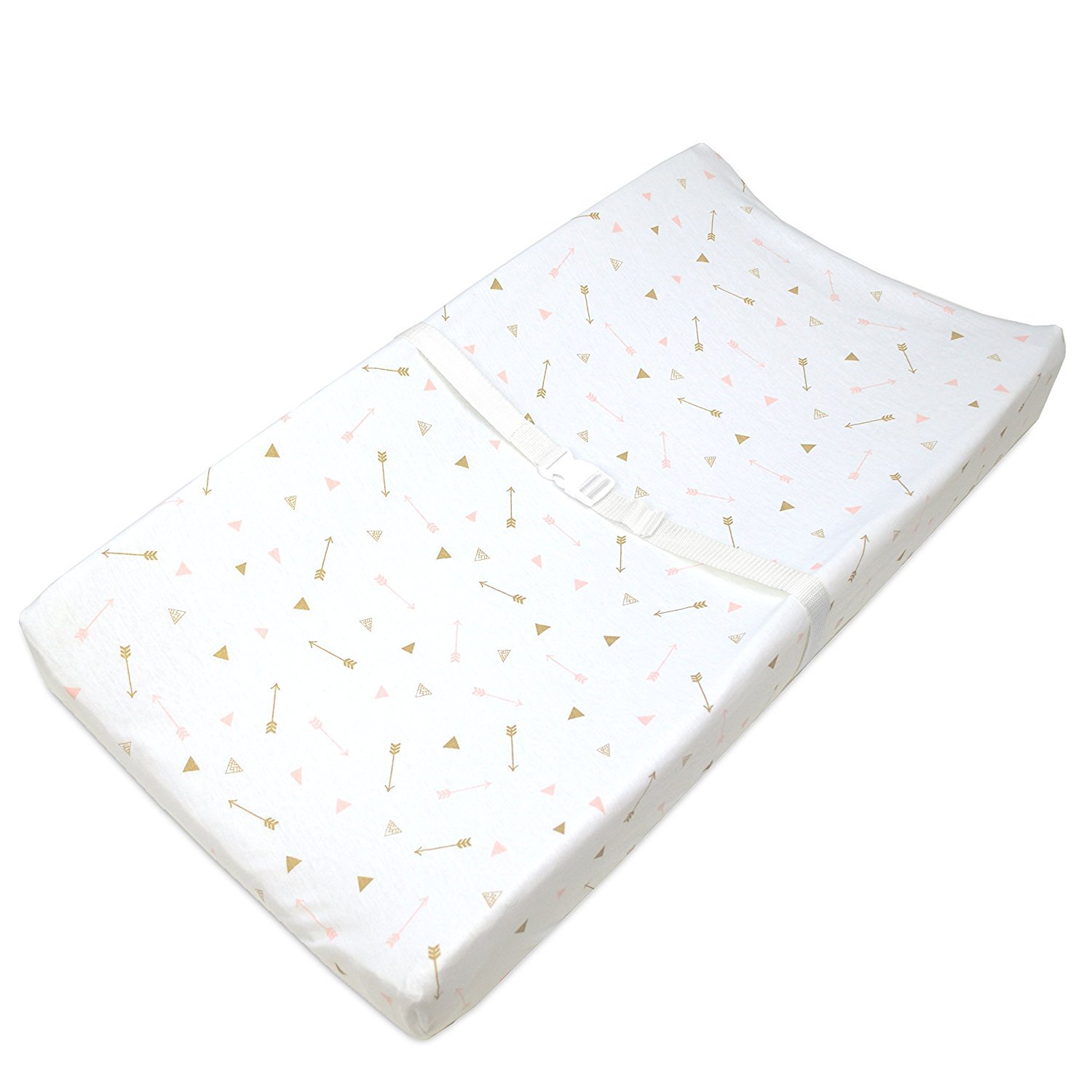 American Baby Company Printed 100% Cotton Knit Fitted Contoured Changing Table Pad Cover/Sheet - Compatible with Mika Micky Bassinet, Sparkle Gold/Pink Arrows, for Boys and Girls