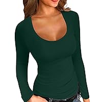 Y2k Shirts Women's Casual Basic Going Out Crop Tops Slim Fit Long Sleeve Crew Neck Tight T Shirts