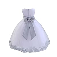 ekidsbridal Flower Petals Girl White Dress with Tiebow Wedding Pageant 302T