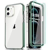 COOLQO Compatible for iPhone 12 /iPhone 12 Pro Case 6.1 Inch, with 2 x Tempered Glass Screen Protector Clear 360 Full Body Silicone Protective Shockproof for iPhone 12/12 Pro Cases Phone Cover Green