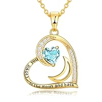 Heart Necklace for Women, Gold Necklace for Women Birthstone Necklace for Women Birthday Gifts for Wife Girlfriend Mom Daughter, I Love You To The Moon And Back Jewelry for Women Anniversary Womens Gifts for Christmas Valentines Day Gifts for Her
