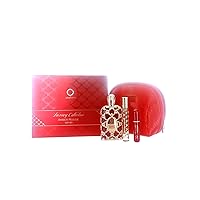 Orientica AL HARAMAIN Amber Rouge 4-Piece Set for Unisex, (2.7 Oz Eau De Parfum Spray + 0.34 Oz Eau De Parfum Travel Spray + Atomizer + Bag) Luxury Collection
