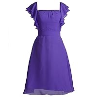 Purple Chiffon A-Line Knee Length Bridesmaid Dress With Flutter Sleeves