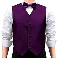 Men Solid Color Suit Vest with Bowtie Men's Formal Business Dress Waistcoat for Party Dating Wedding (Color : Purple, Size : X-Small)