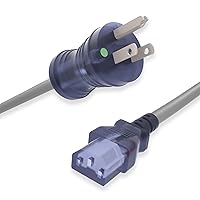 North American Hospital Grade Power Cord, Indoor Extension Cord, HG NEMA 5-15P to IEC-60320 C13, Heavy Duty 14AWG, 125V, SJT, Fully Molded, 10ft