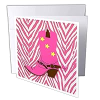 3dRose Image of Girly Pink Cowboy Boot On Pink Chevron - Greeting Cards, 6