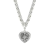 1928 Jewelry Double Sided Flower Accent Heart Pendant Filigree Necklace For Women 16