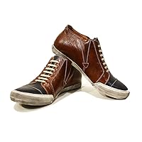 Modello Emiliano - Handmade Italian Mens Color Brown Fashion Sneakers Casual Shoes - Cowhide Smooth Leather - Slip-On