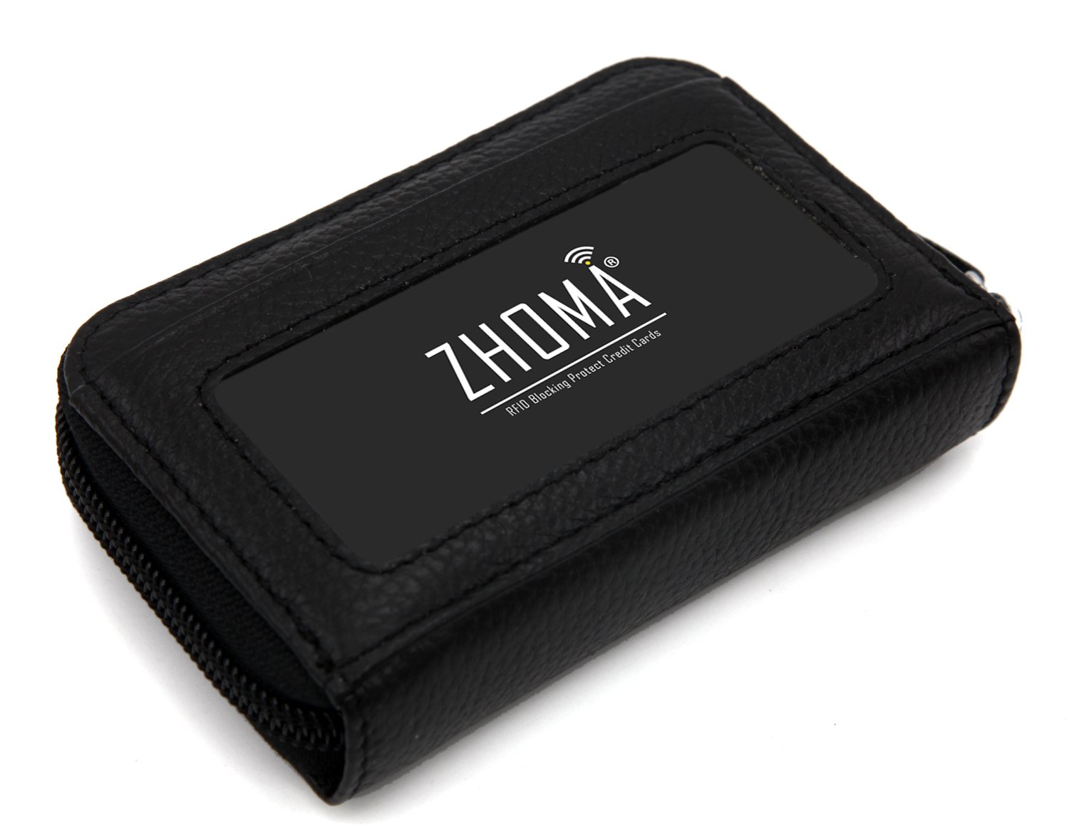ZHOMA RFID Blocking Genuine Leather Credit Card Case Holder Security Travel Wallet - Black