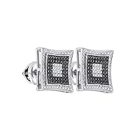 The Diamond Deal Sterling Silver Mens Round Black Color Enhanced Diamond Stud Earrings 1/8 Cttw