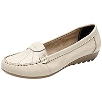 Women's Genuine Leather Soft Sole Ballerinas Slip-on Low Wedge Heel Mid-Aged Walking Shoes