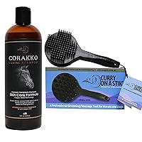Curry on a Stick - Corakko 16 oz. Horse Shampoo & Dog Brush for Shedding, Grooming, Bathing, & Therapeutic Massage Tool