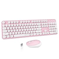 UBOTIE Colorful Computer Wireless Keyboard Mouse Combos, Typewriter Flexible Keys Office Full-Sized Keyboard, 2.4GHz Dropout-Free Connection and Optical Mouse (Pink-White)
