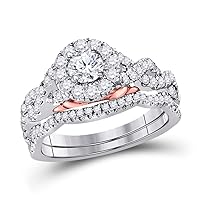 14kt White Gold Womens Round Diamond Solitaire Bellissimo Bridal Wedding Ring Set 1.00 Cttw