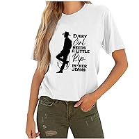 Country Music Shirt for Women Every Girl Needs A Little Rip in Her Jeans Funny Letter T Shirt Short Sleeve Party Tee Top
