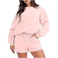 Oversized Sweatsuit For Women 2 Piece Outfits Sweatshirts And Lounge Shorts Set Casual Cozy Tracksuit Jogger Suit Women Sweatsuits Sets Matching Comfy Sets For Women