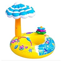 Banzai Discovery Splash Infant Pool Float Seat with Umbrella and 3 Educational Activities, Inflatable Baby Pool Float Chair for Summer