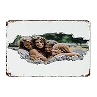 Family Photo 3D Cracked' Broken Hole 12x18 Inch Metal Tin Sign Vintage Restaurants Gate House Wall Décor Metal Plaque Sweet Families Collage Frame Aluminum Metal Sign for Outside