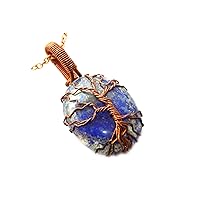Lapis Lazuli Gemstone Necklace, Copper Wire Wrapped Jewelry, Tree of Life Gemstone Jewellery DR-1191