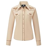 Women's Embroidered Western Cowboy Snap Front Long Sleeve Button Down Shirt