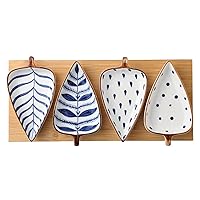 Small Plates 4 Pieces Ceramic Dippers Combo Set Creative Leaf Dish Dessert Small Bowl Hand Painting for BBQ Sauces, Side Dishes, Fruits, Nut Restaurants Home Ceramic Dish w/Custom Tray