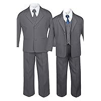 6pc Formal Boys Dark Gray Vest Set Suits Extra Green Teal Necktie S-20 (4T)