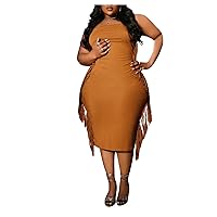 WDIRARA Women's Plus Size Strapless Sleeveless Fringe Trim Party Bodycon Tube Dress