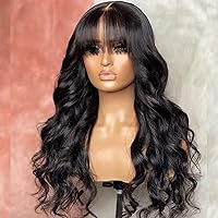 Body wave13x6 Lace Front Wigs With Bangs Human Hair Glueless Bangs Wig Pre Plucked HD Transparent Lace Frontal Body wave Wig For Black Women 180% Natural Hairline Bleached Knots Brazilian Virgin Hair