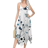 Women's 2024 Summer Maxi Dress Casual Floral Print Sleeveless V-Neck Flowy Irregular Hem Beach Elegant Sundresses