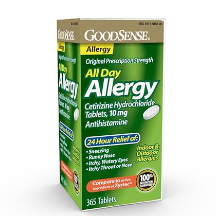 GoodSense All Day Allergy, Compare to Zyrtec, Cetirizine Hydrochloride Tablets, 10 mg, Antihistamine, 365 Count