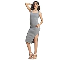 Sleeveless Knitted Dress, Bodycon Casual Midi Dress with Side Slit