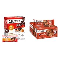 Quest Nutrition Gooey Caramel Candy Bites 0.74 Oz 24 Count & Crispy Chocolate Caramel Pecan Hero Protein Bar 15g Protein 12 Count