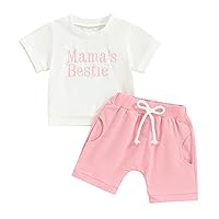 Gueuusu Toddler Baby Girl Boy Summer Clothes Short Sleeve Daddy's/Mama's Bestie T Shirt and Shorts Daddy's Girl Outfit