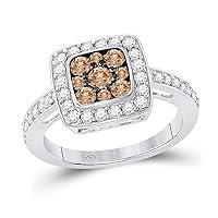 TheDiamondDeal 10k White Gold Womens Brown Diamond Square Cluster Ring 1.00 Cttw
