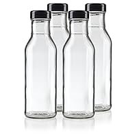 JUVITUS 12 oz Professional Clear Glass Thick Wall Sauce Bottle with Drip Resistant Flip Top Cap (4 Pack) for BBQ Sauce, Salad Dressings, more