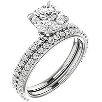 3 CT Round Colorless Moissanite Engagement Ring Set, Wedding/Bridal Ring Set, Solitaire Halo Style, Solid Gold Silver Vintage Antique Anniversary Promise Ring Gift for Her (10) (4.5)