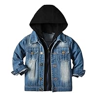 IMEKIS Toddler Baby Denim Jackets Button Down Jeans Coat Ripped Hooded Top Fall Cowboy Outwear Clothes for Kids Girls Boys